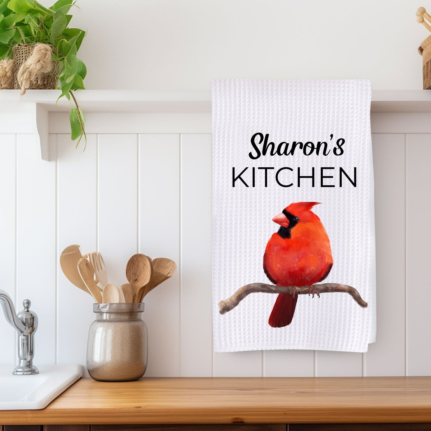 Unique Male Cardinal Kitchen Towel - MerikaArt