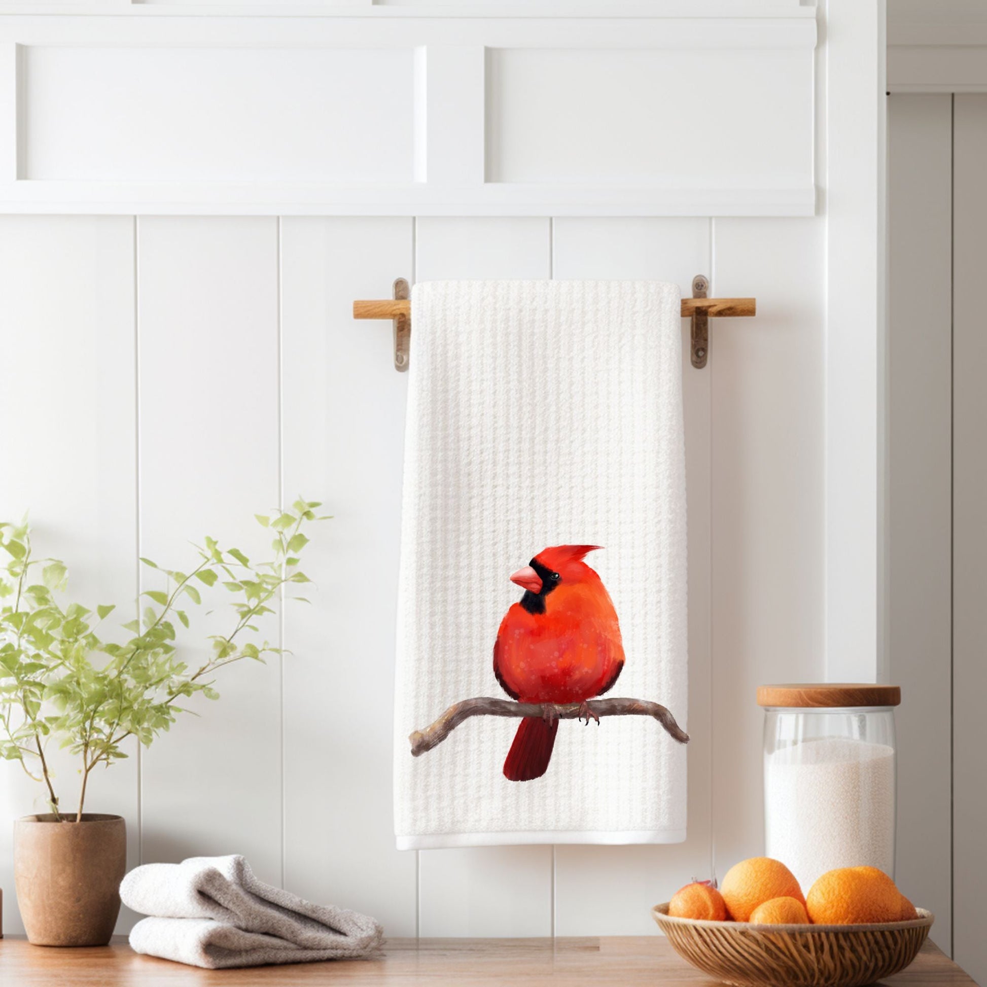 Unique Male Cardinal Kitchen Towel - MerikaArt