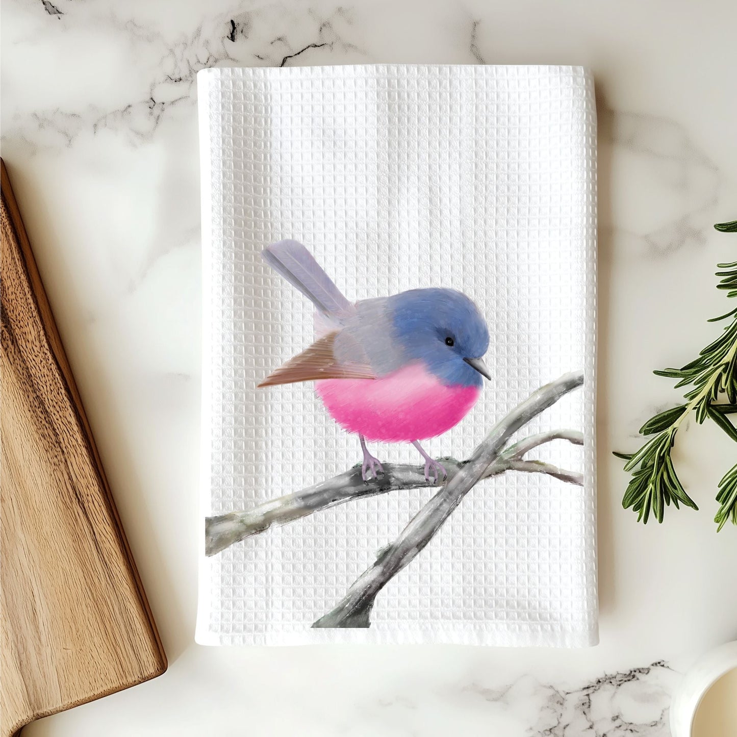 Unique Pink Robin Kitchen Towel - MerikaArt