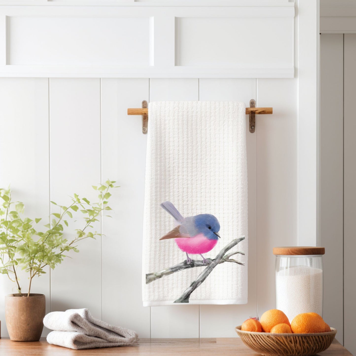 Unique Pink Robin Kitchen Towel - MerikaArt