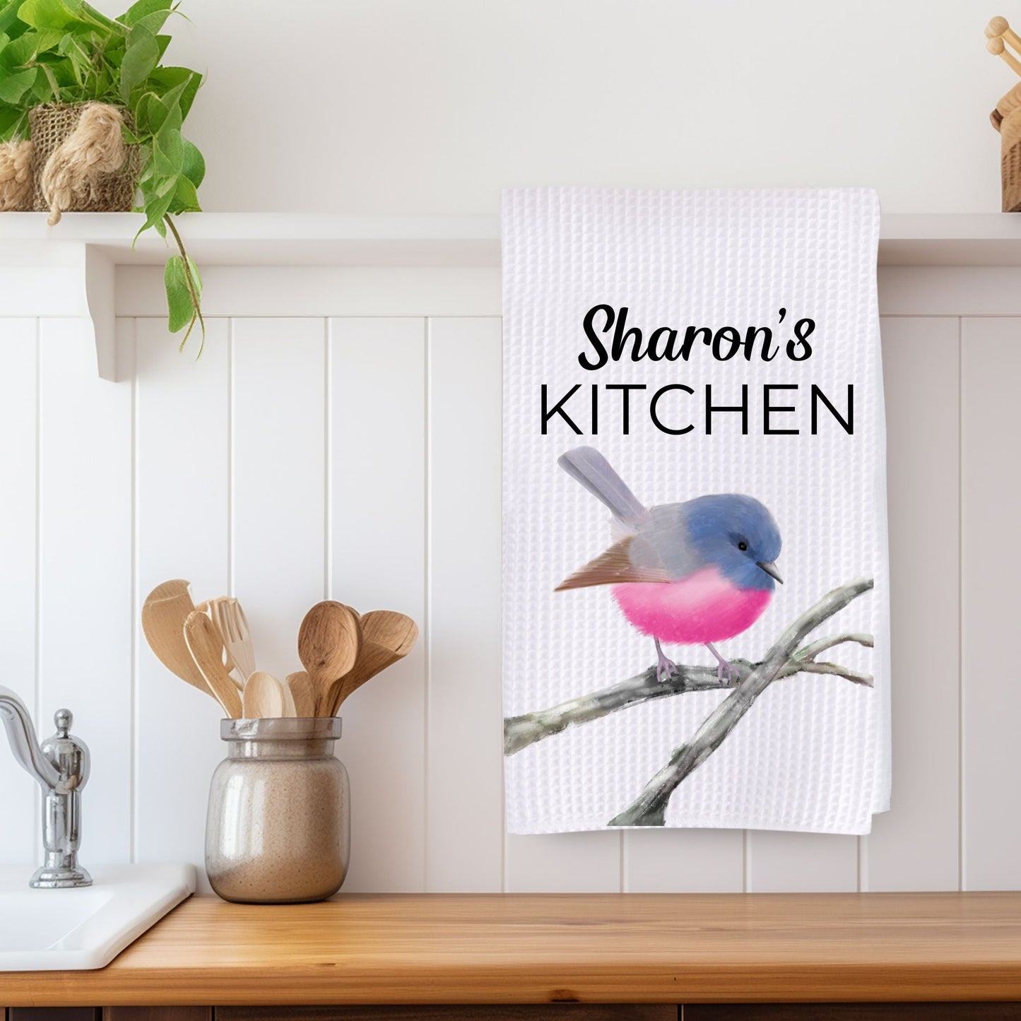 Unique Pink Robin Kitchen Towel - MerikaArt