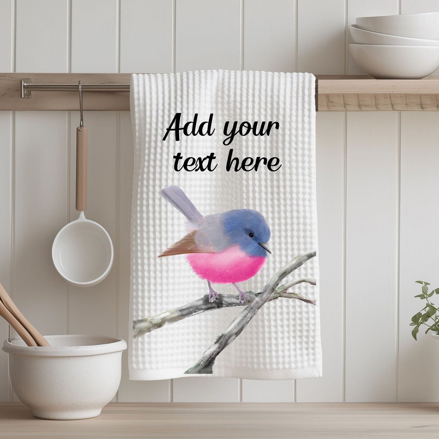 Unique Pink Robin Kitchen Towel - MerikaArt