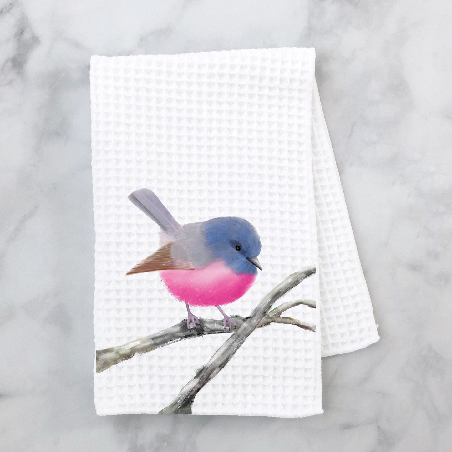 Unique Pink Robin Kitchen Towel - MerikaArt