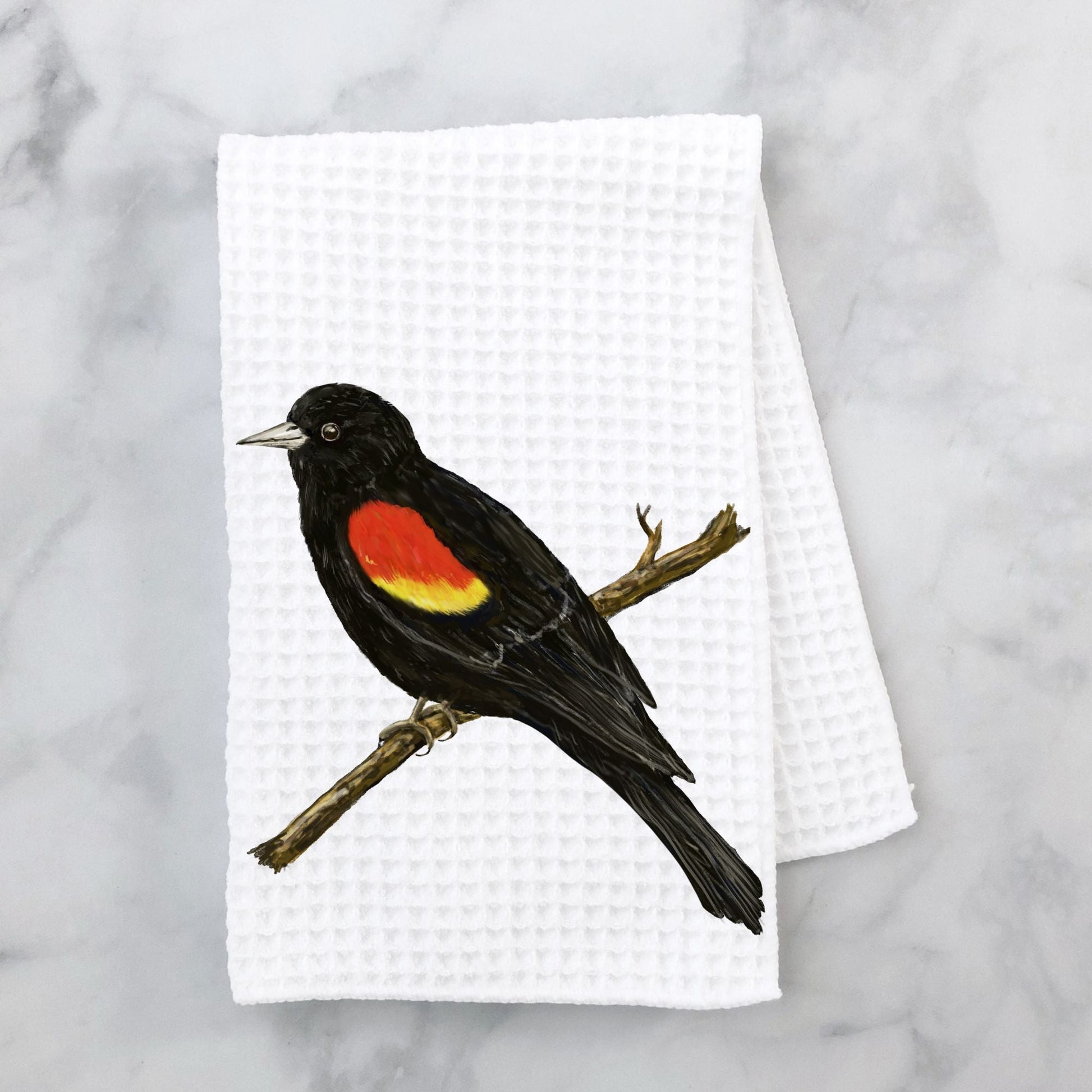 Unique Red - Winged Blackbird Kitchen Towel - MerikaArt