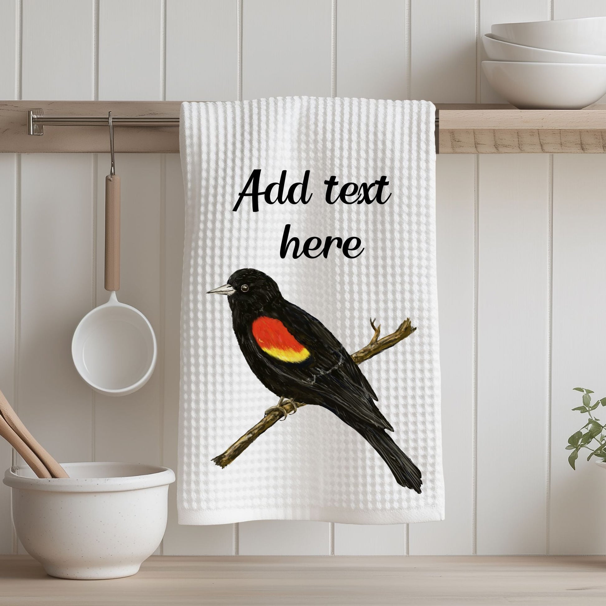 Unique Red - Winged Blackbird Kitchen Towel - MerikaArt