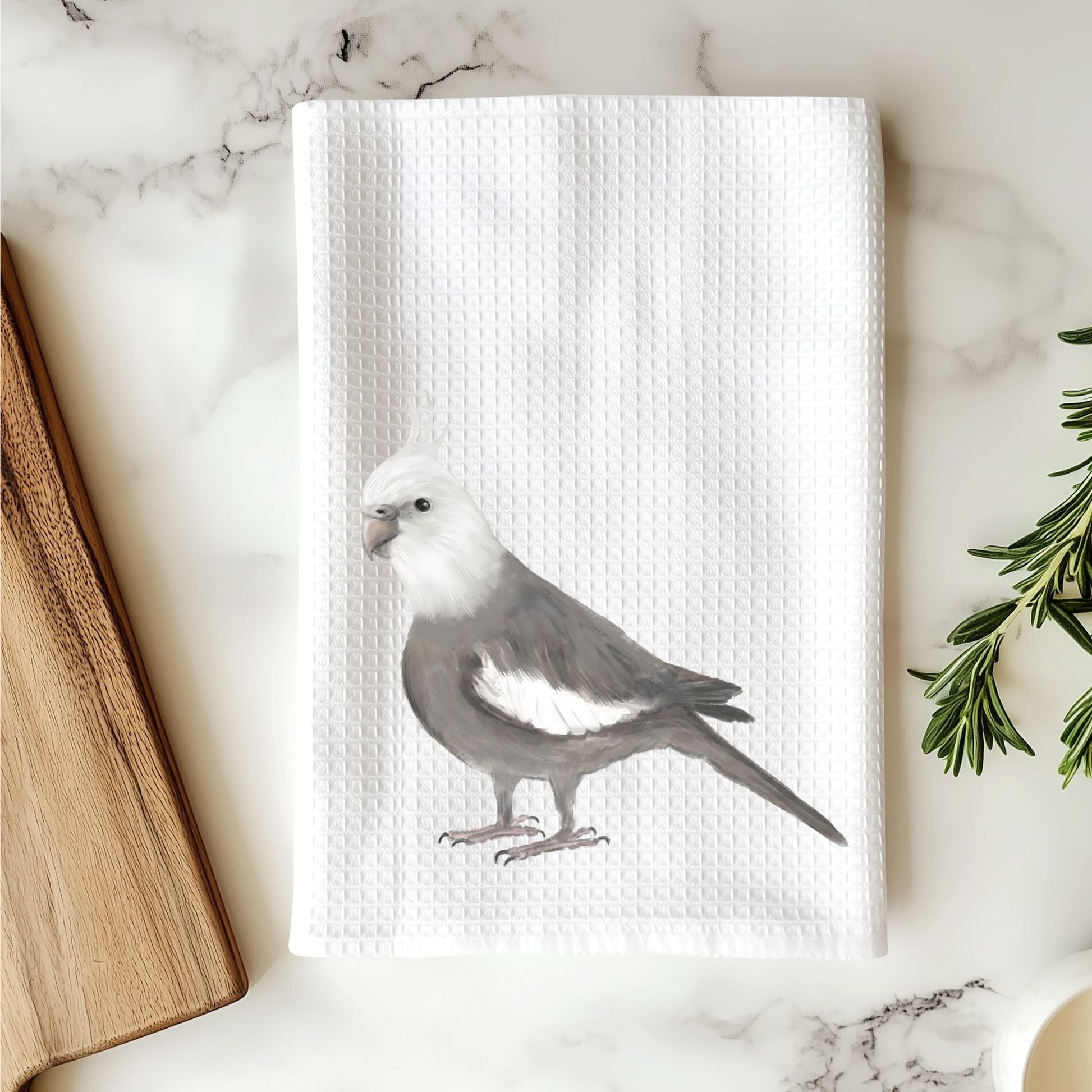 Unique White Cockatiel Kitchen Towel - MerikaArt