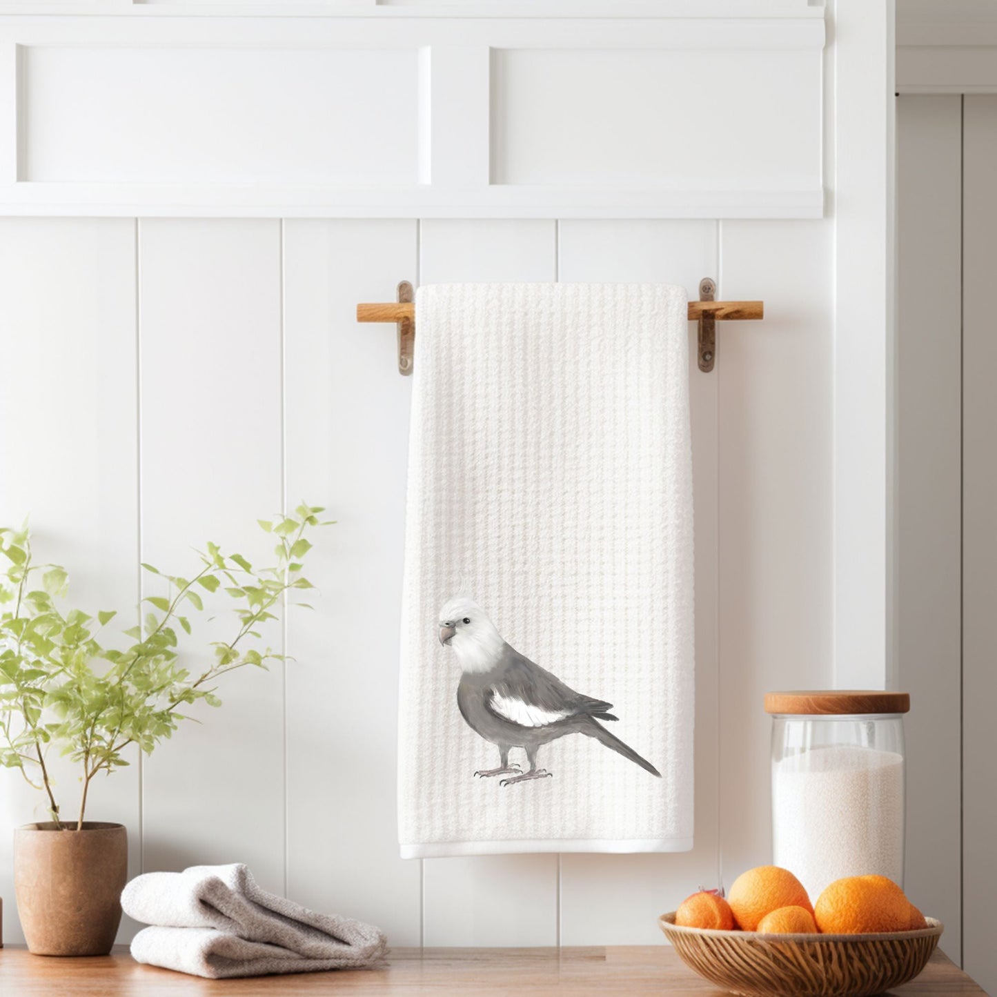 Unique White Cockatiel Kitchen Towel - MerikaArt