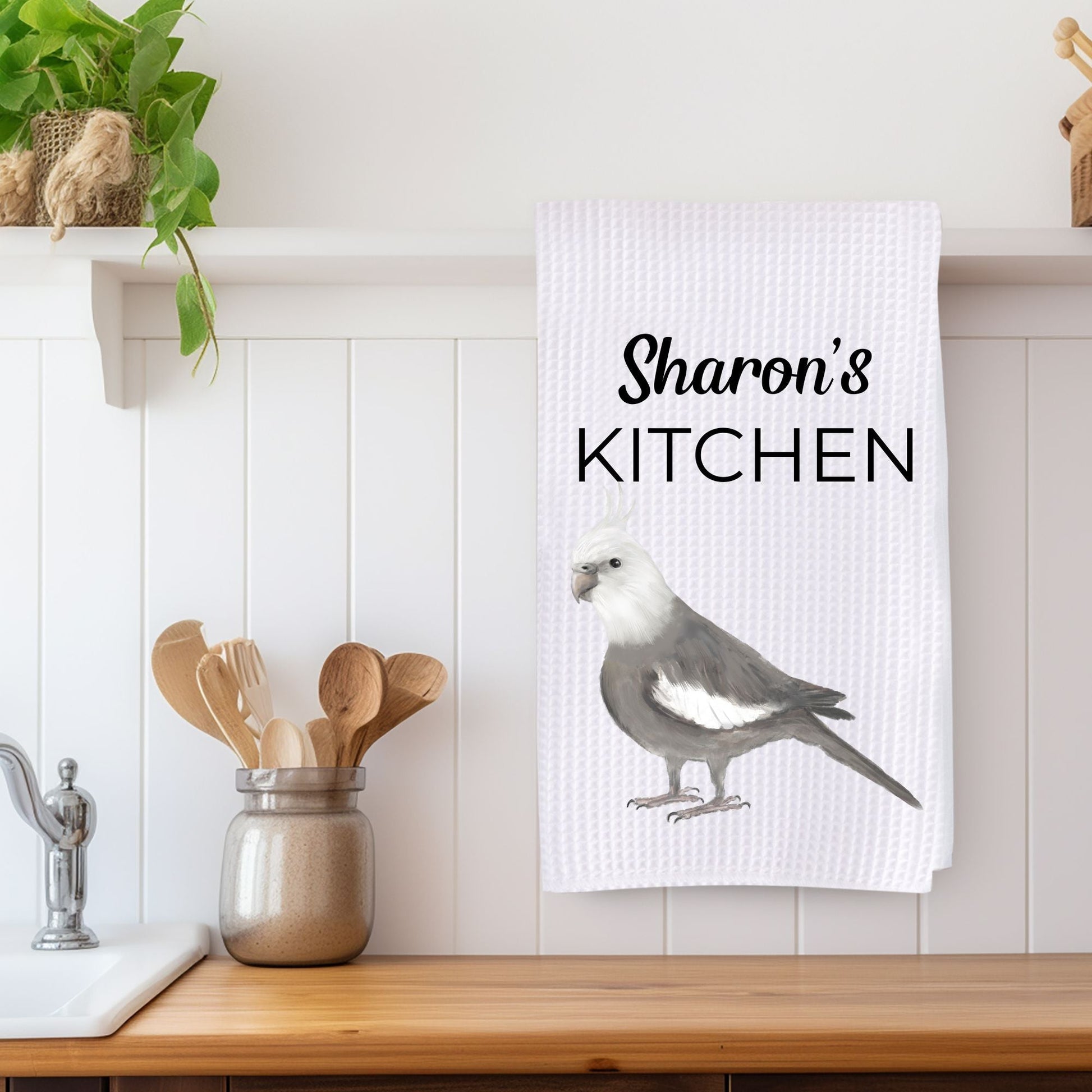 Unique White Cockatiel Kitchen Towel - MerikaArt