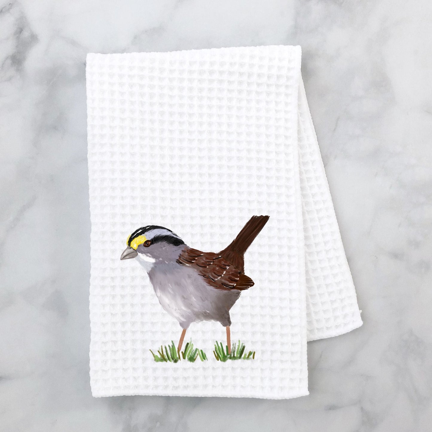 Unique White - Throated Sparrow Kitchen Towel - MerikaArt