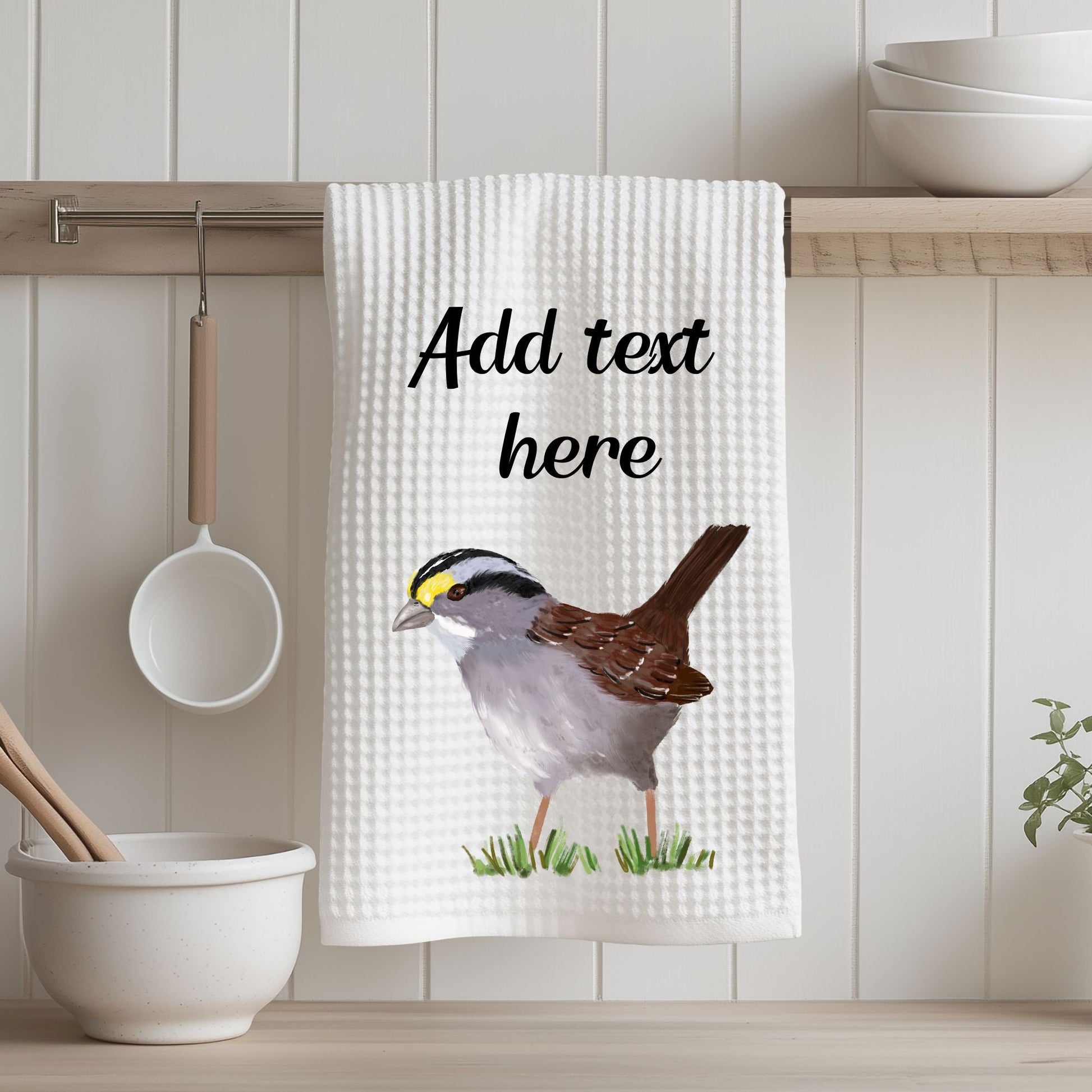 Unique White - Throated Sparrow Kitchen Towel - MerikaArt