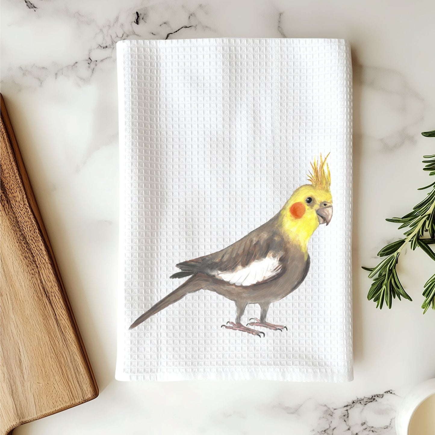 Unique Yellow Cockatiel Kitchen Towel - MerikaArt