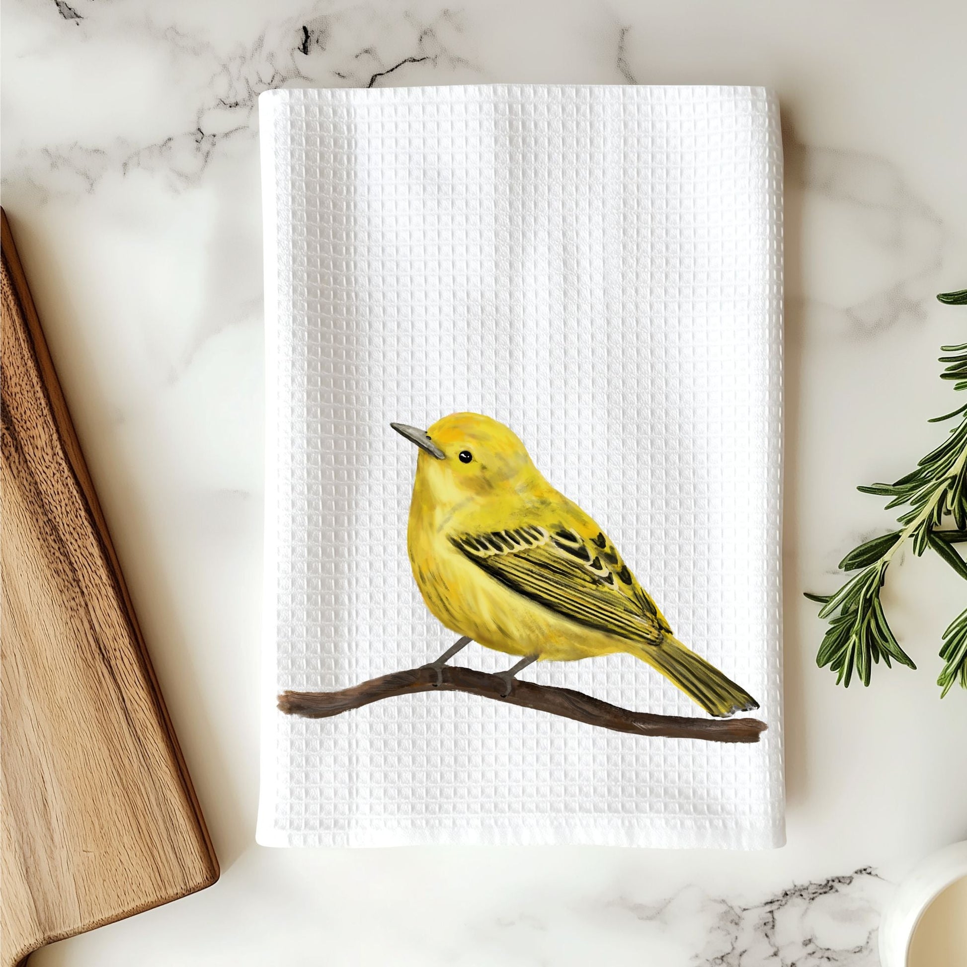 Unique Yellow Warbler Kitchen Towel - MerikaArt