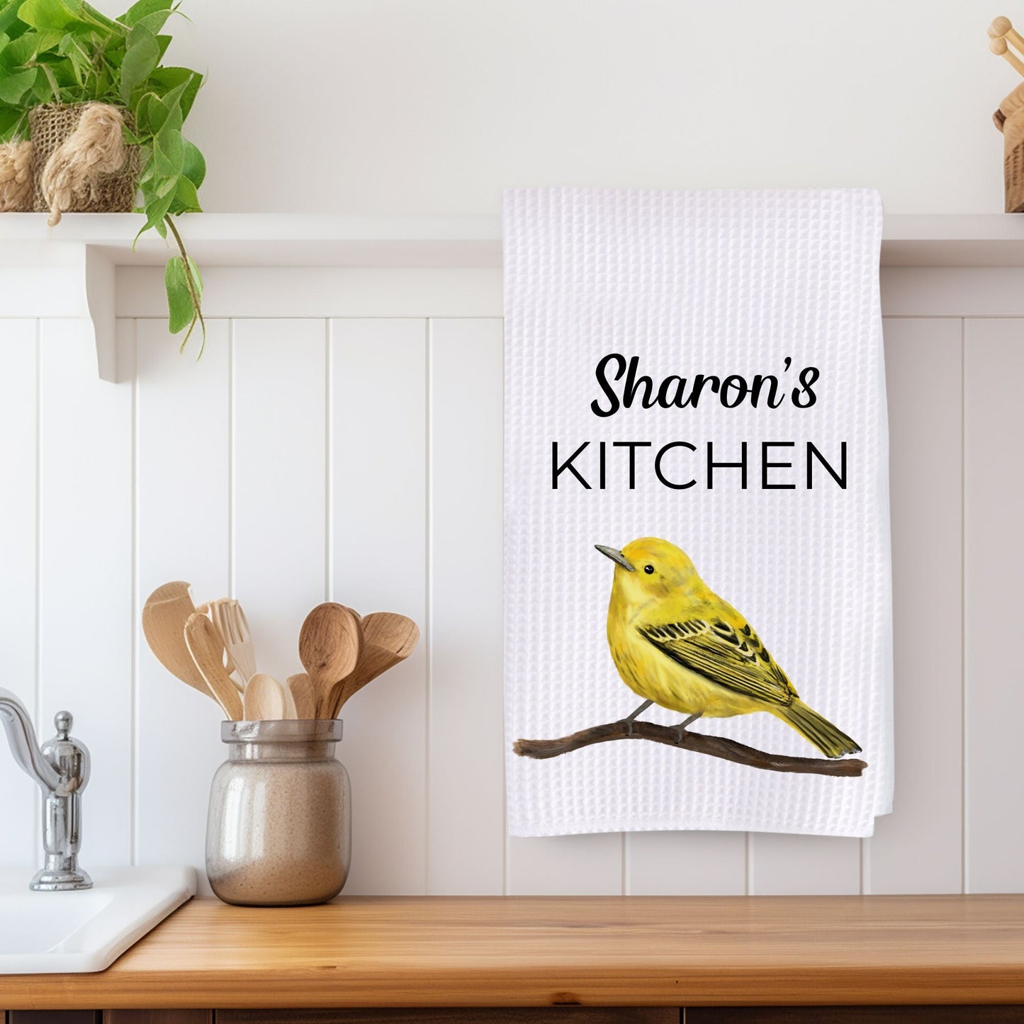 Unique Yellow Warbler Kitchen Towel - MerikaArt