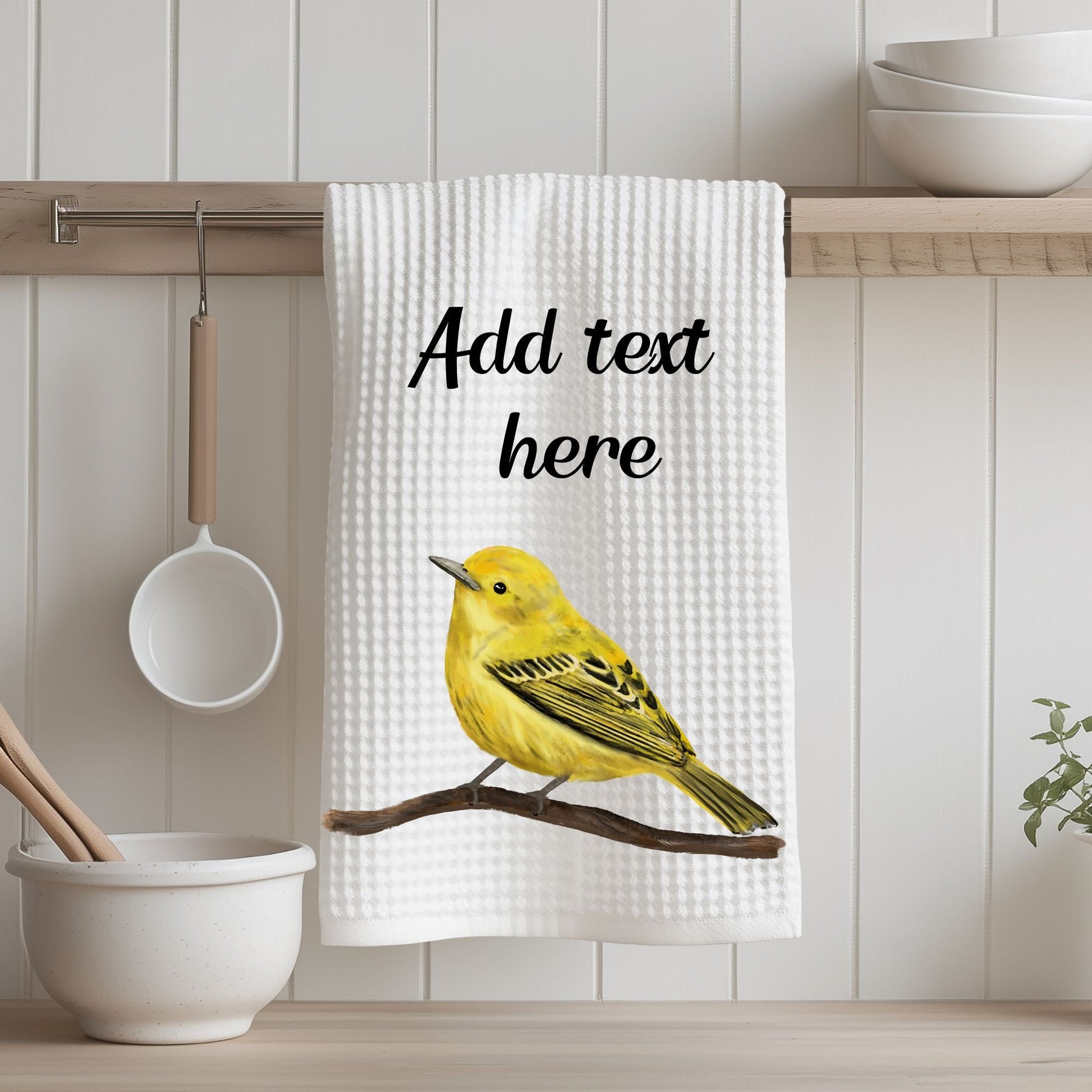 Unique Yellow Warbler Kitchen Towel - MerikaArt