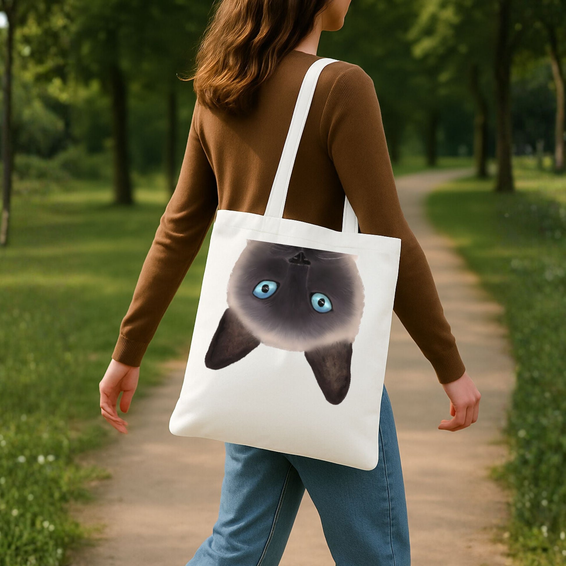 Upside Down Siamese Cat Canvas Tote Bag - MerikaArt