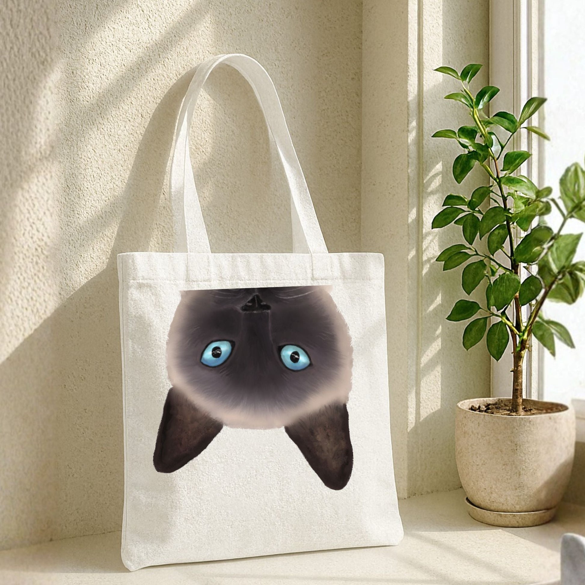 Upside Down Siamese Cat Canvas Tote Bag - MerikaArt