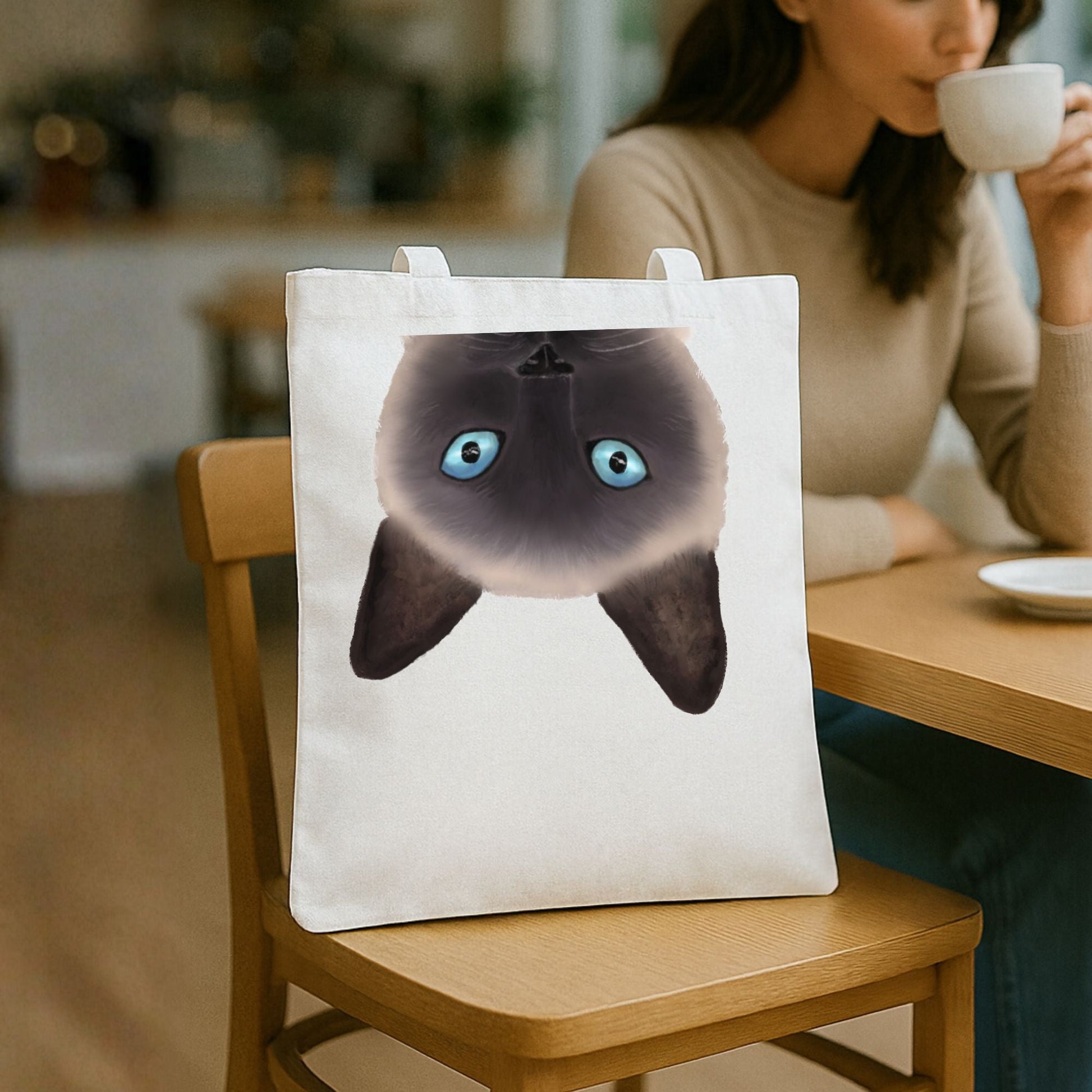Upside Down Siamese Cat Canvas Tote Bag - MerikaArt