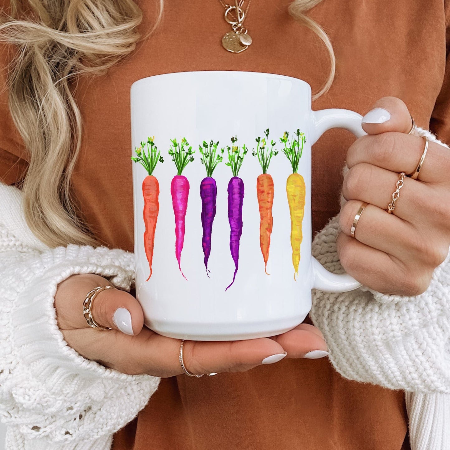 Vibrant Carrot Mug with Rainbow Vegetable Art - MerikaArt