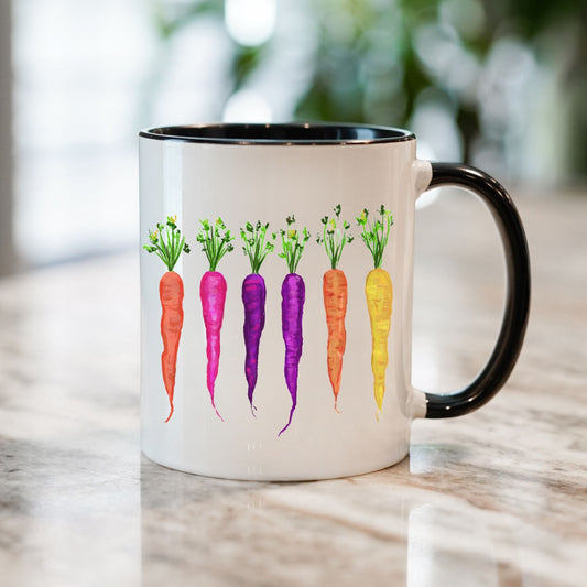 Vibrant Carrot Mug with Rainbow Vegetable Art - MerikaArt