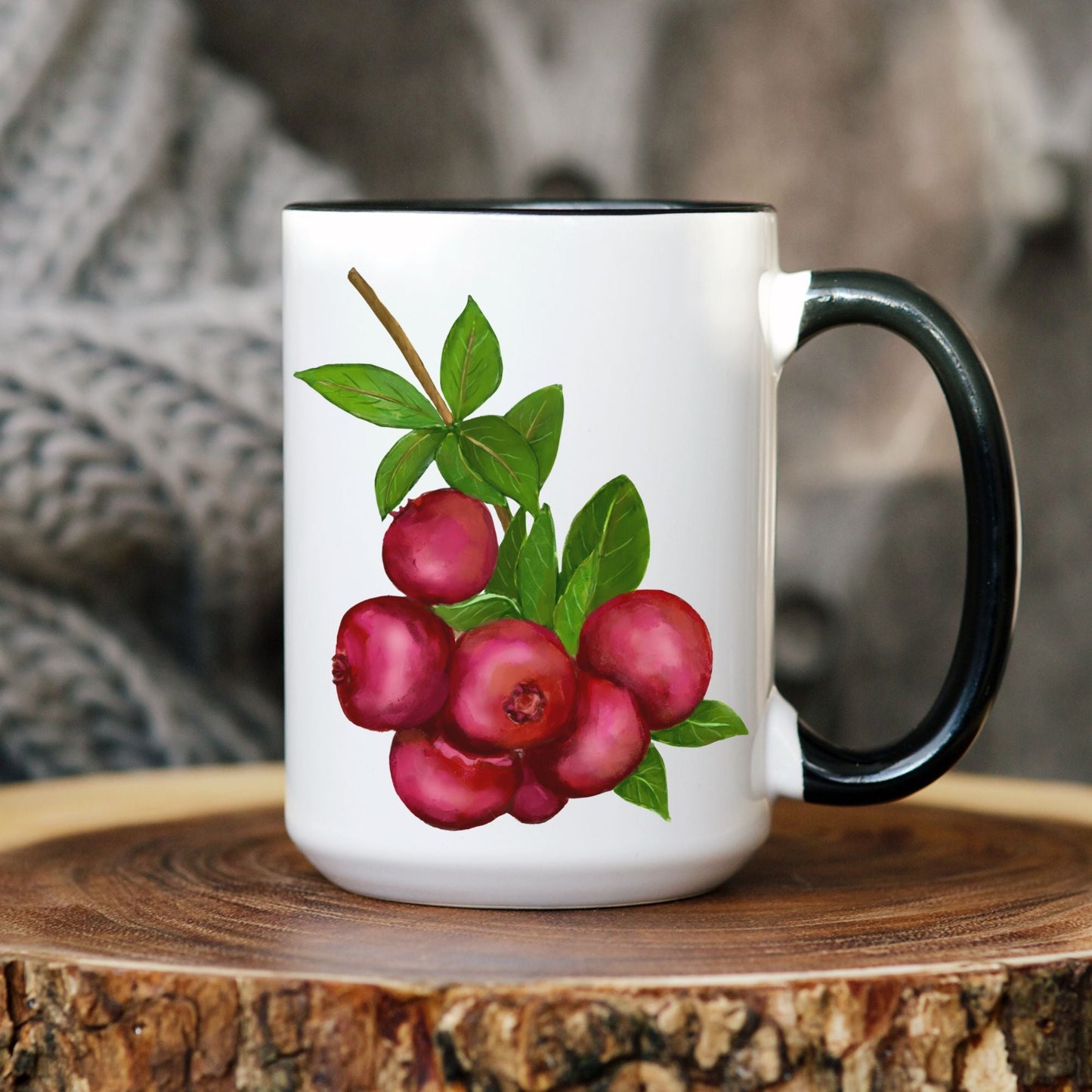 Vibrant Cranberry Mug with Fresh Berry Art - MerikaArt