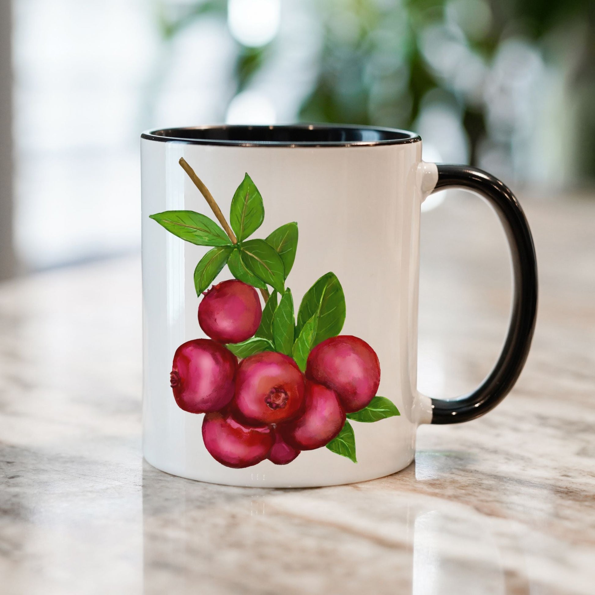 Vibrant Cranberry Mug with Fresh Berry Art - MerikaArt