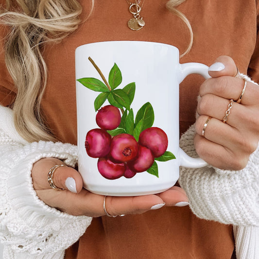 Vibrant Cranberry Mug with Fresh Berry Art - MerikaArt