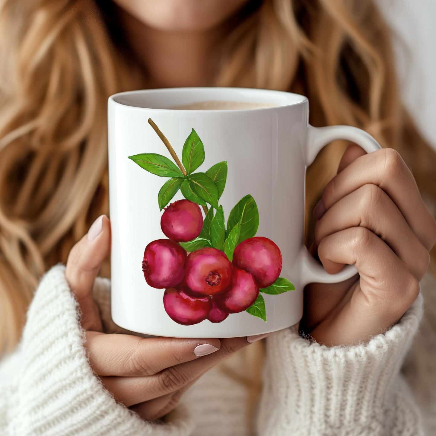 Vibrant Cranberry Mug with Fresh Berry Art - MerikaArt