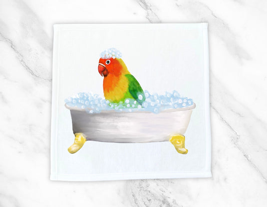 Vibrant Lovebird Bath Washcloth – A Delightful Avian Design - MerikaArt