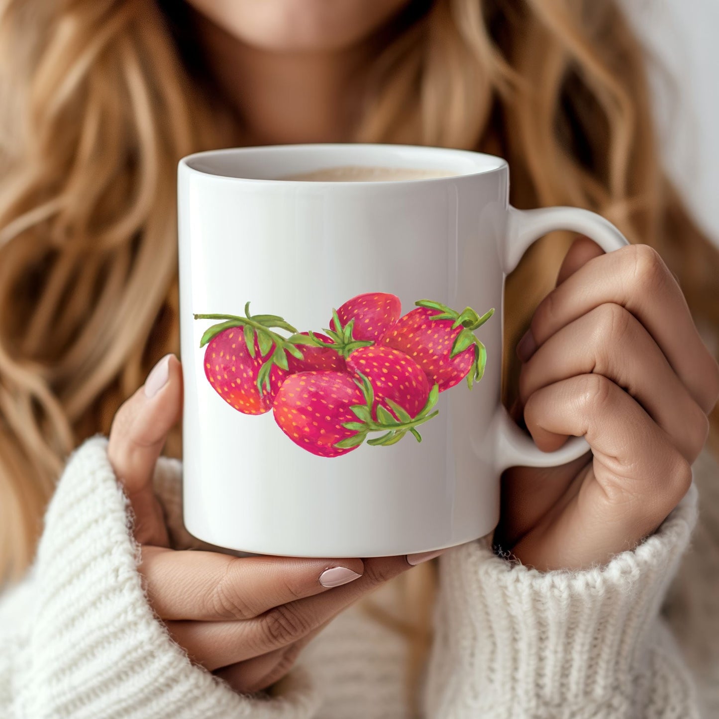 Vibrant Strawberry Mug with Fresh Fruit Art - MerikaArt