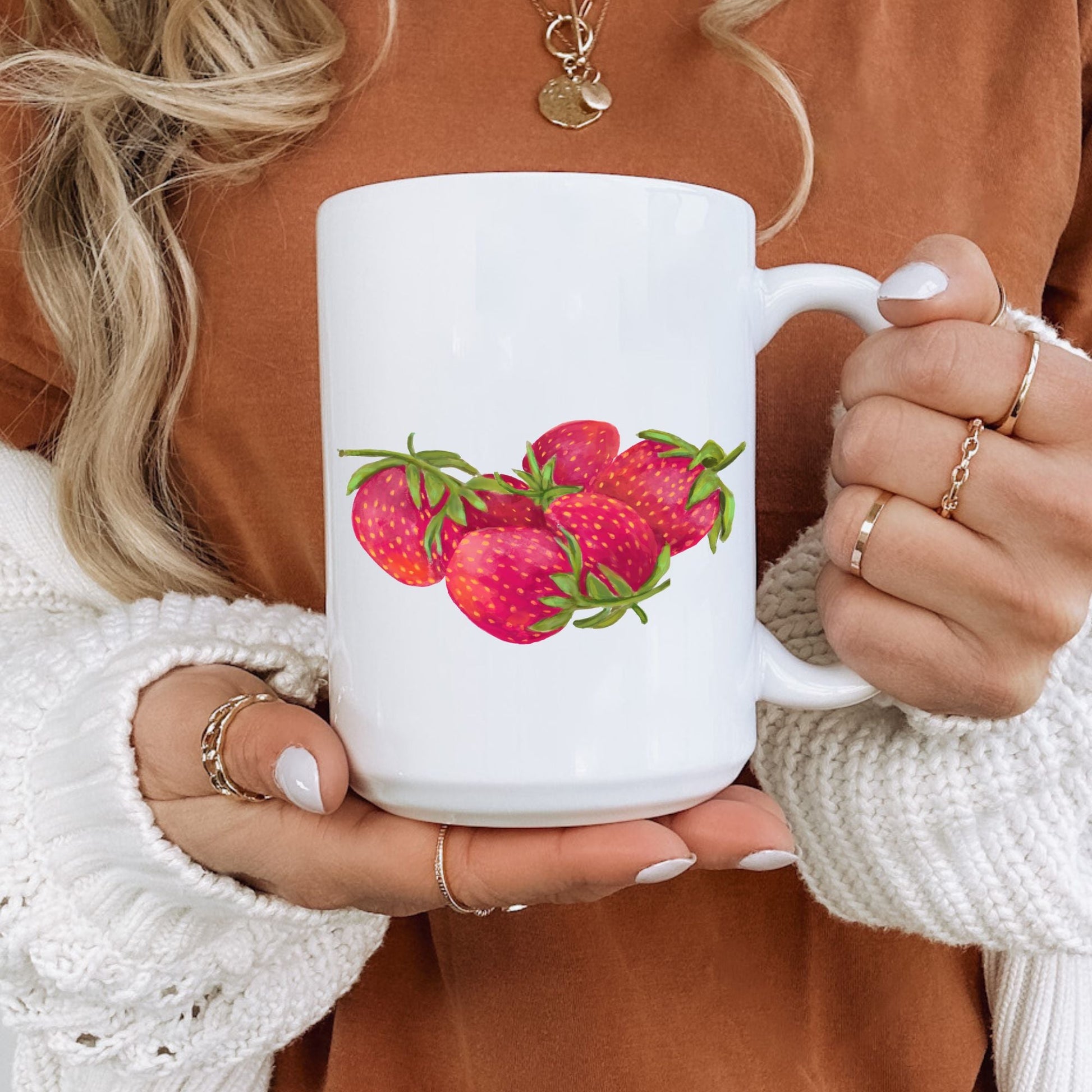 Vibrant Strawberry Mug with Fresh Fruit Art - MerikaArt