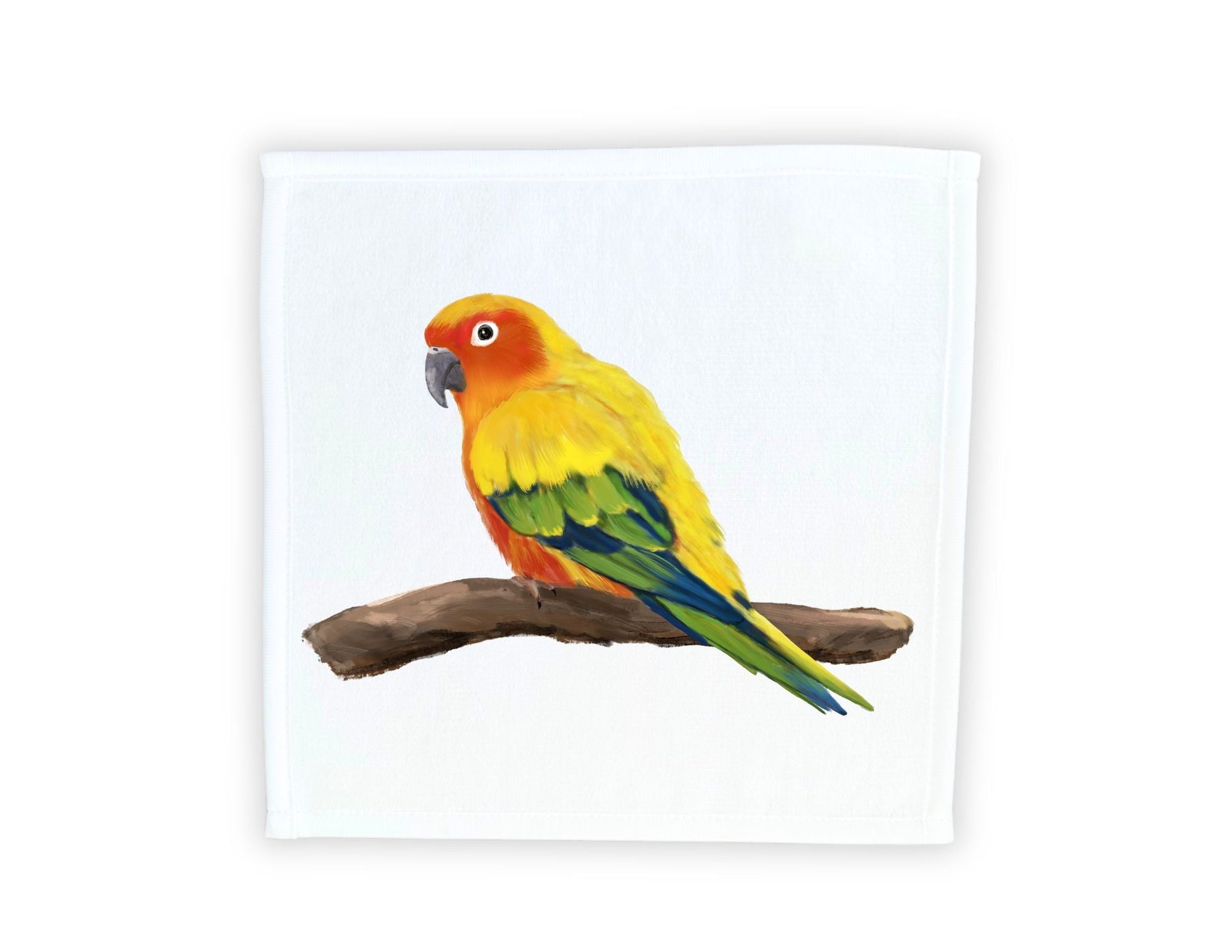 Vibrant Sun Conure on Branch Washcloth - MerikaArt