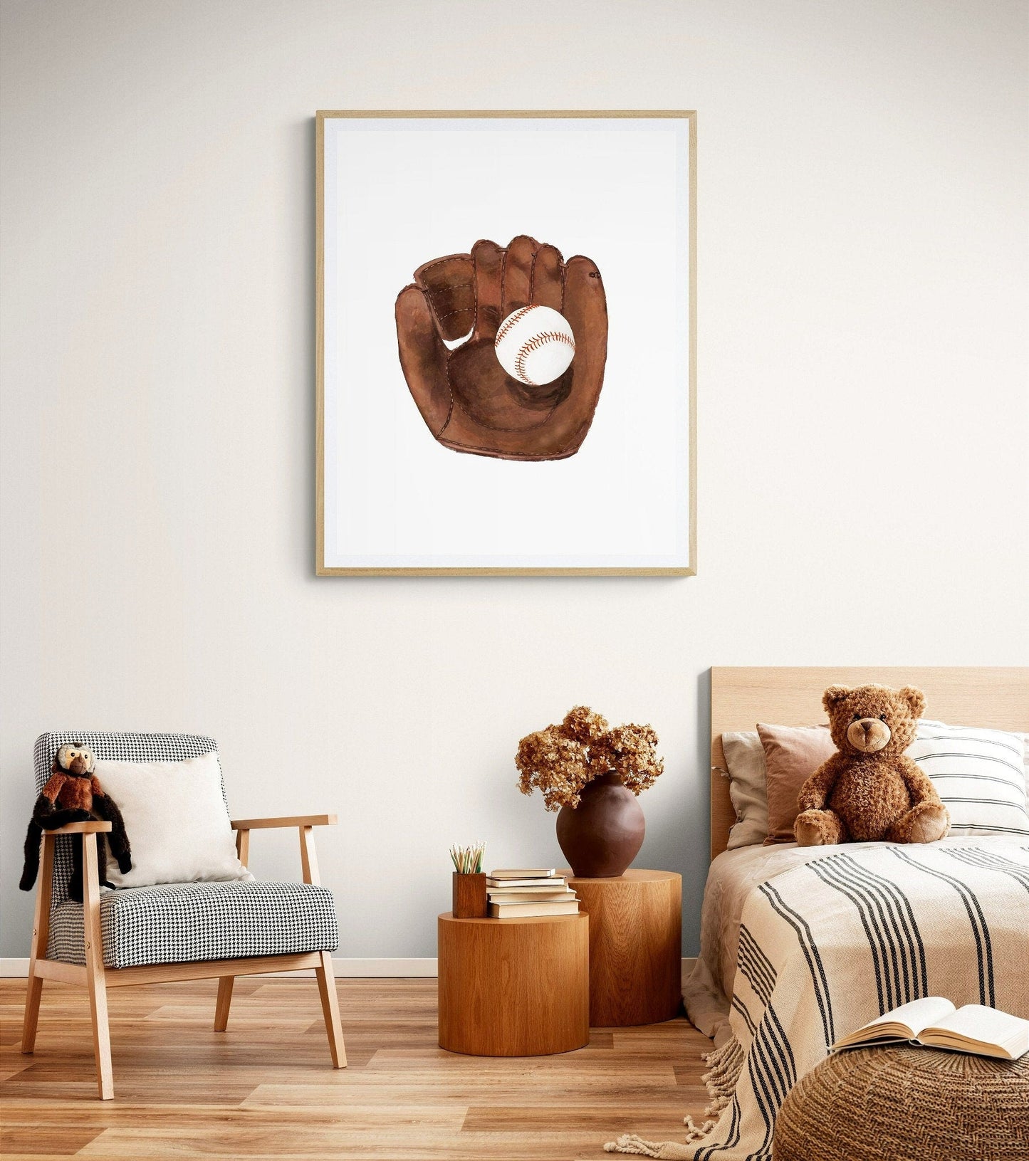 Vintage Baseball Gloves Print, Sport Painting, Boys Room Wall Art, Gift for Girls, Kids Wall Art, Nursery Decor, Sports Lover Drawing - MerikaArt