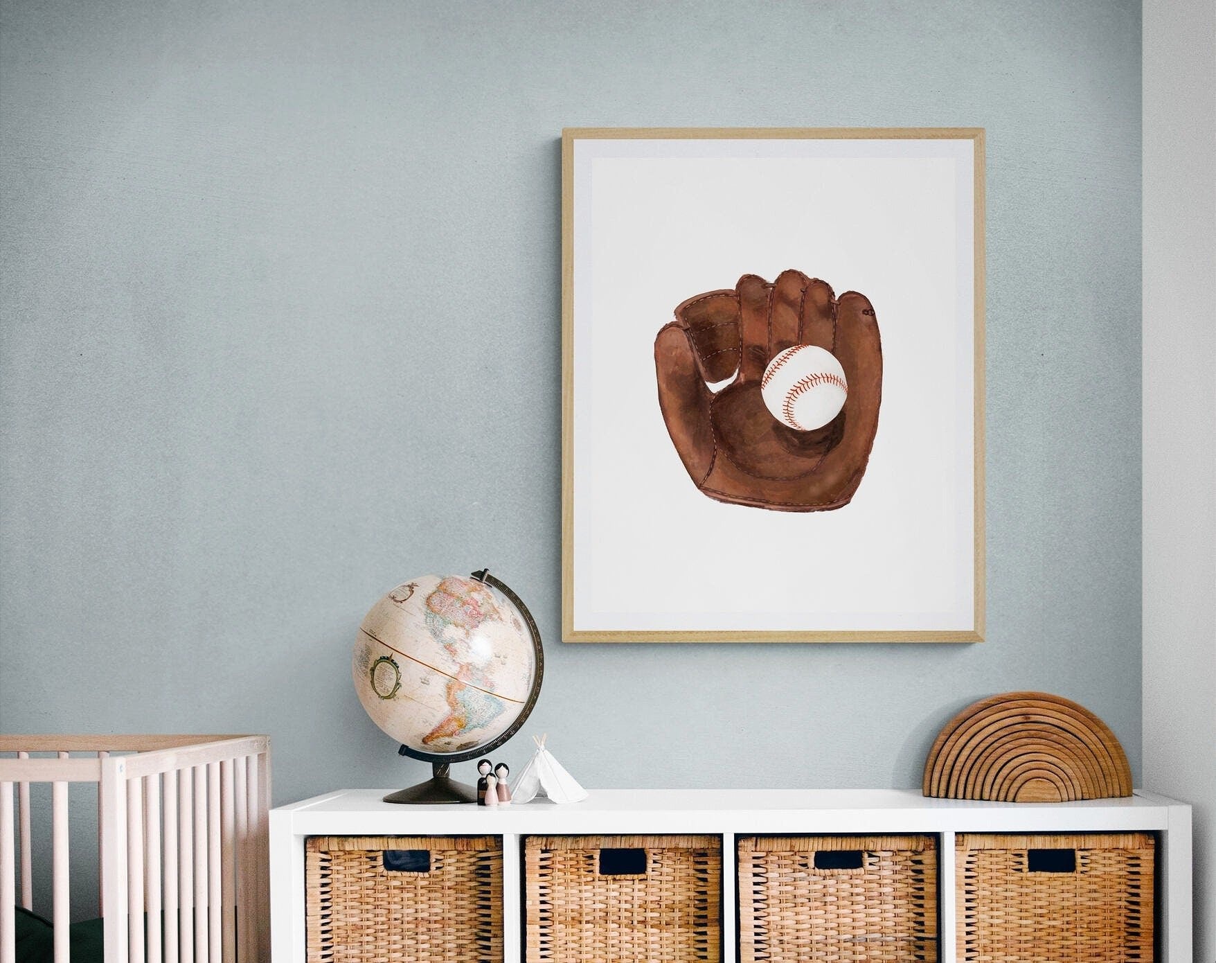 Vintage Baseball Gloves Print, Sport Painting, Boys Room Wall Art, Gift for Girls, Kids Wall Art, Nursery Decor, Sports Lover Drawing - MerikaArt