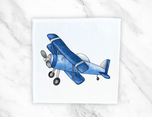 Vintage Blue Biplane Washcloth - MerikaArt