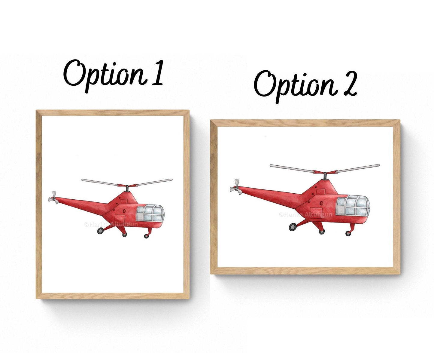 Vintage Helicopter Wall Art, Kids Transportation Print, Red Helicopter Painting, Playroom and Nursery Art, Adventure Print, Boys Room Gift - MerikaArt