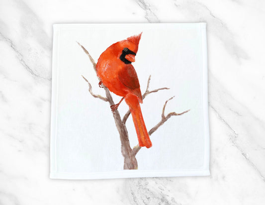 Vivid Red Cardinal Washcloth – Majestic Bird Design - MerikaArt