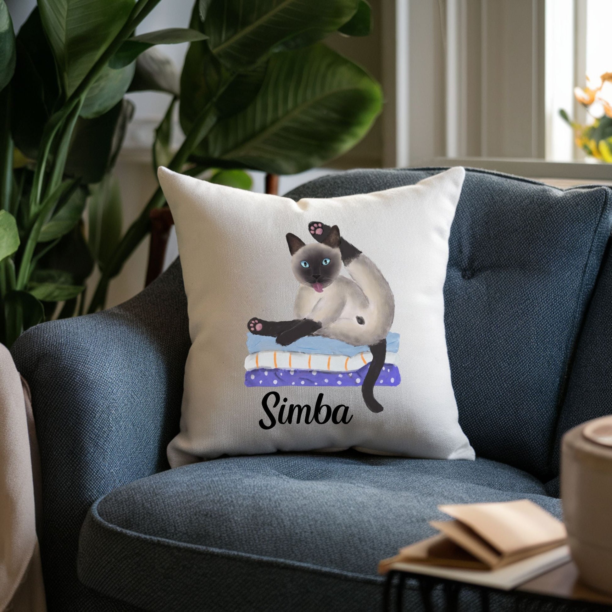 Whimsical Siamese Cat Pillow - Fun and Playful Home Decor - MerikaArt