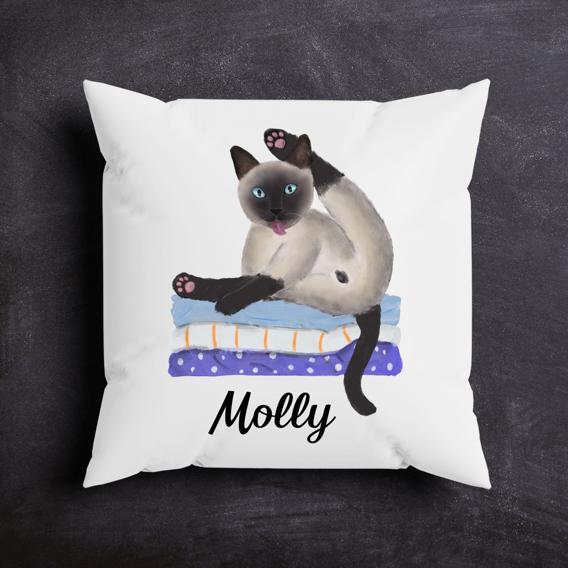 Whimsical Siamese Cat Pillow - Fun and Playful Home Decor - MerikaArt