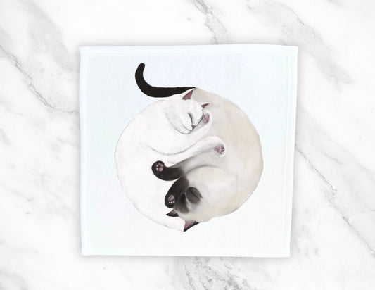 White and Siamese Cats Sleeping Washcloth - MerikaArt