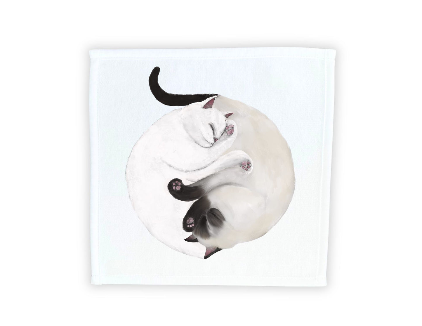 White and Siamese Cats Sleeping Washcloth - MerikaArt