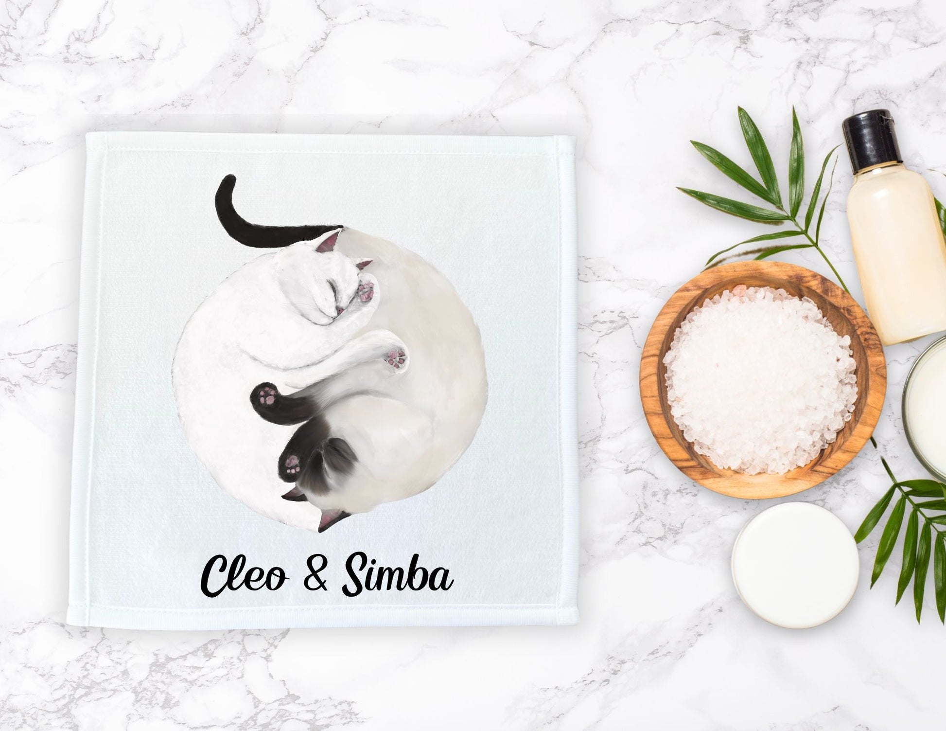 White and Siamese Cats Sleeping Washcloth - MerikaArt