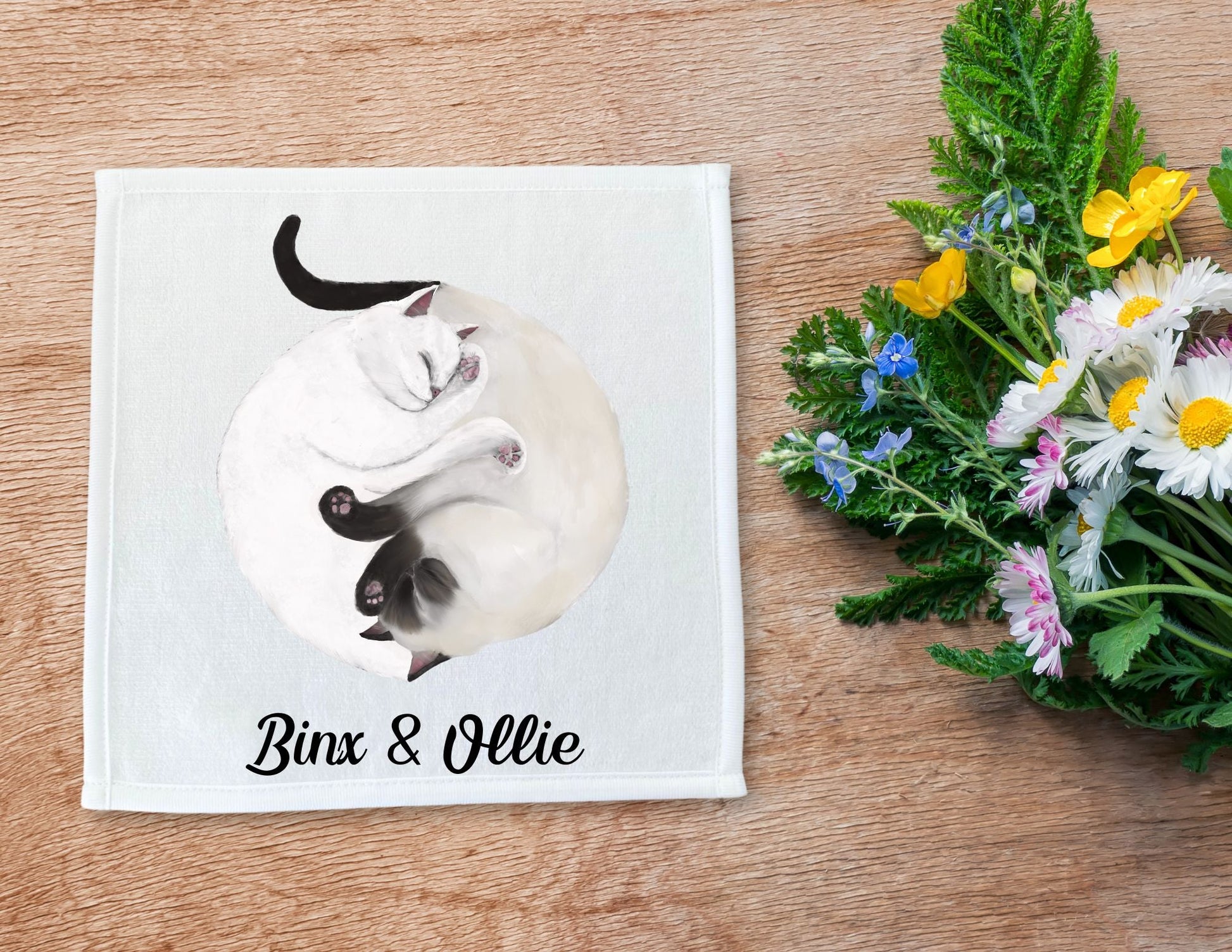 White and Siamese Cats Sleeping Washcloth - MerikaArt