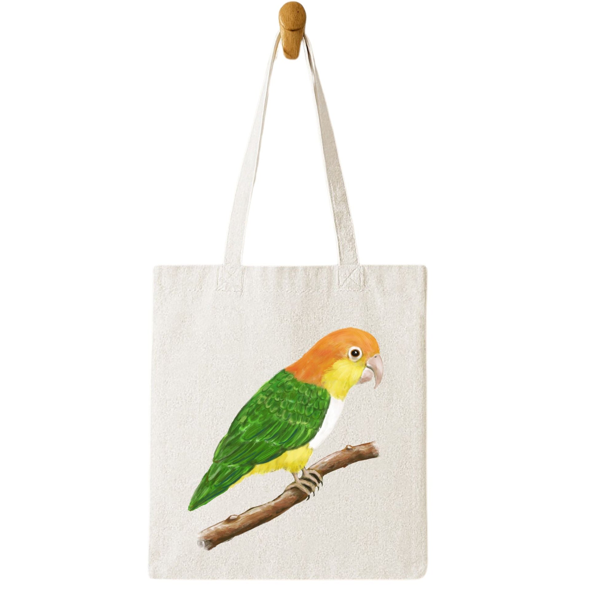 White Bellied Caique Canvas Tote Bag - MerikaArt