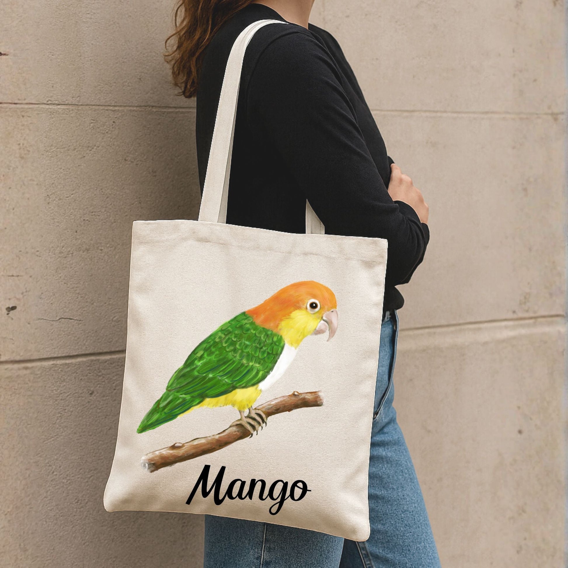 White Bellied Caique Canvas Tote Bag - MerikaArt