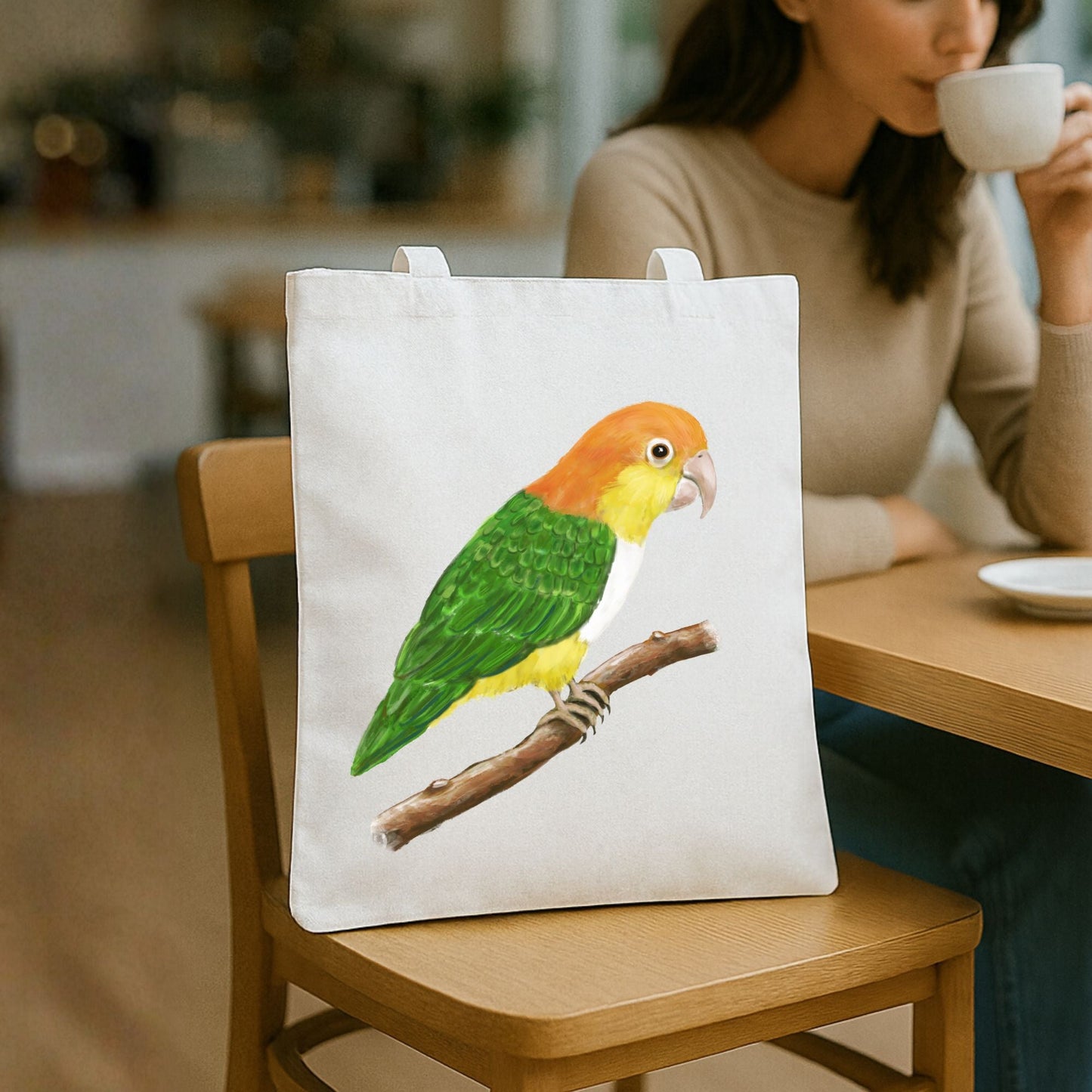 White Bellied Caique Canvas Tote Bag - MerikaArt