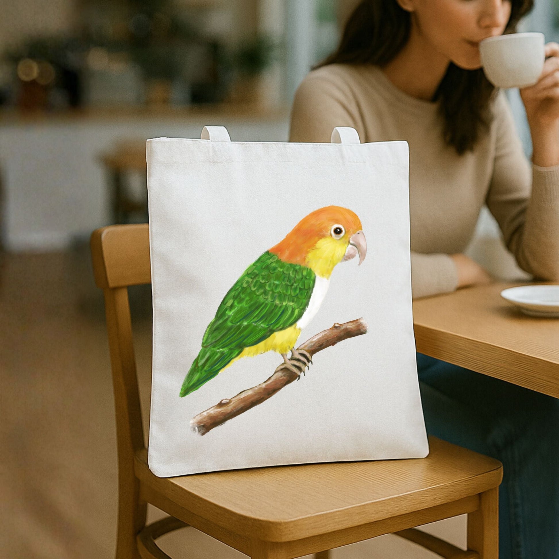 White Bellied Caique Canvas Tote Bag - MerikaArt