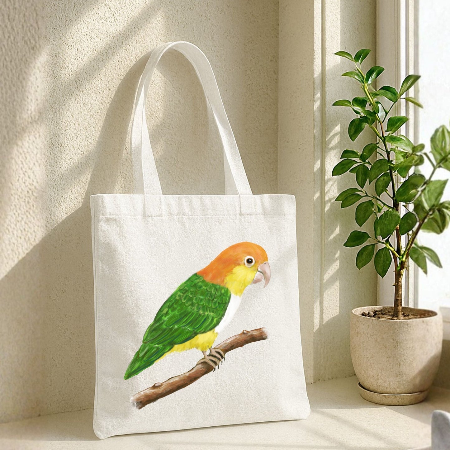 White Bellied Caique Canvas Tote Bag - MerikaArt