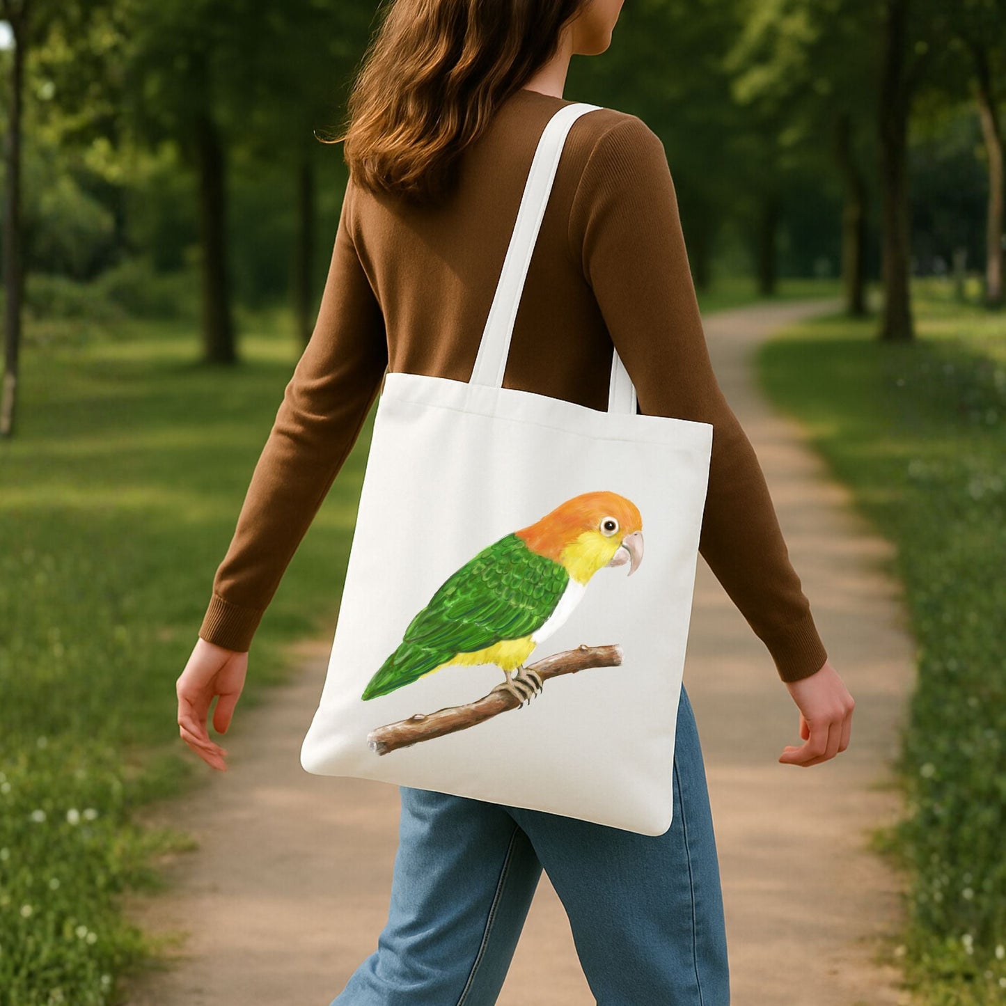 White Bellied Caique Canvas Tote Bag - MerikaArt