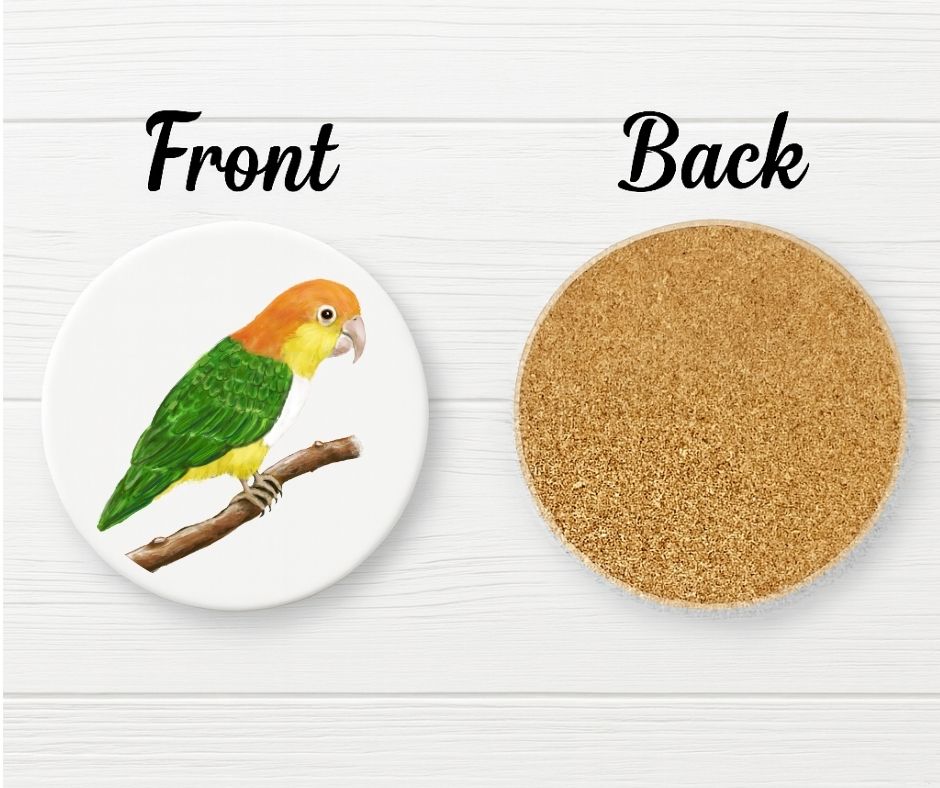White - bellied Caique Ceramic Coaster - MerikaArt