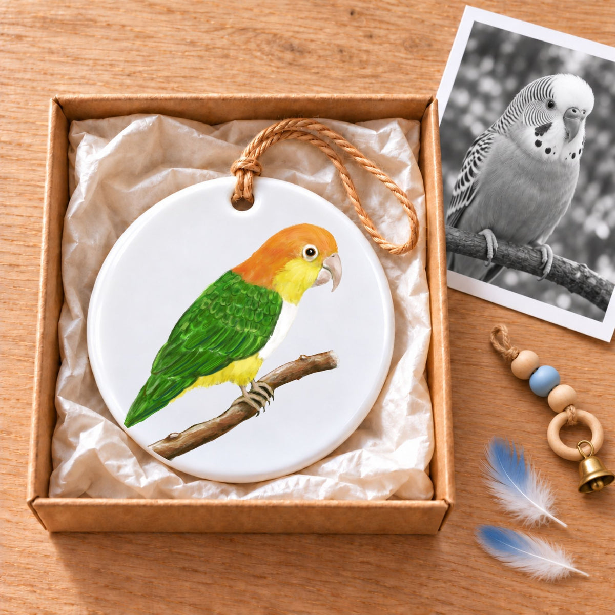 White Bellied Caique Ceramic Ornament - MerikaArt